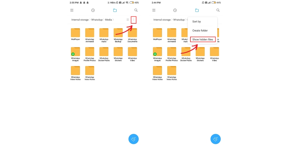 enable show hidden files in settings
