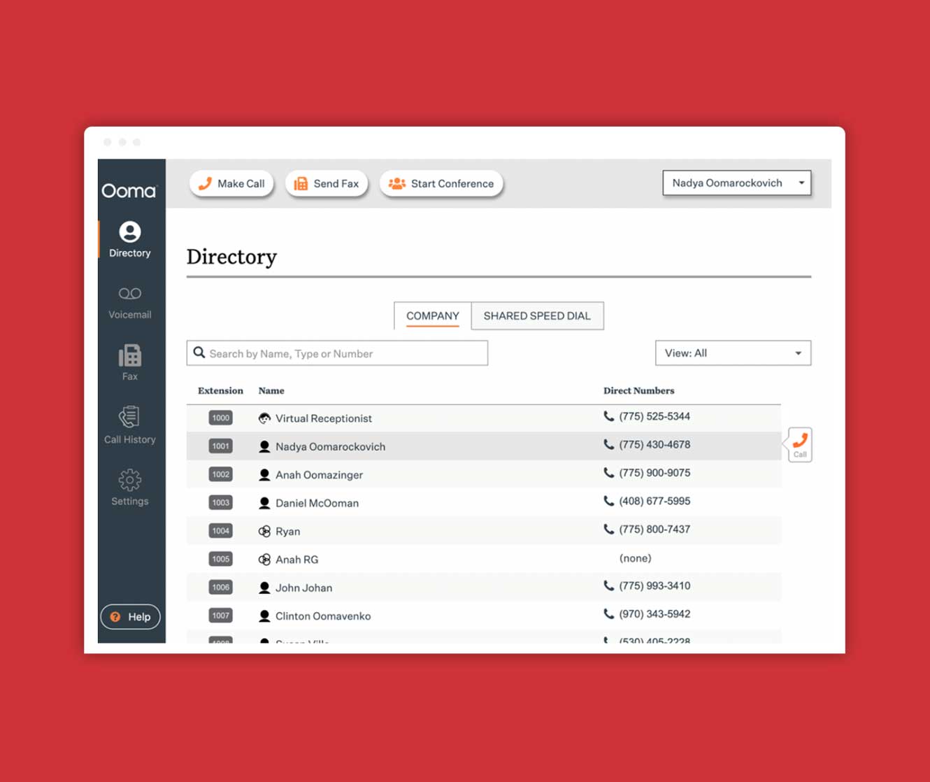 Ooma Office  dashboard