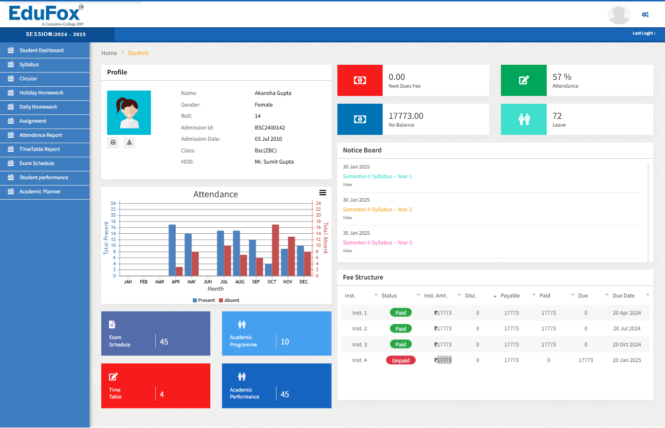 EduFox dashboard EduFox dashboard