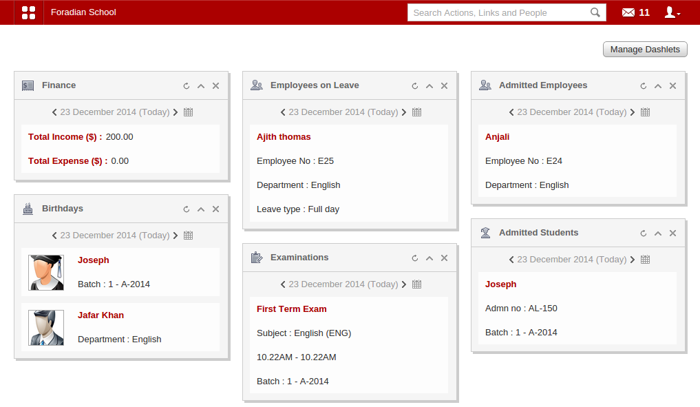 Fedena dashboard Fedena dashboard