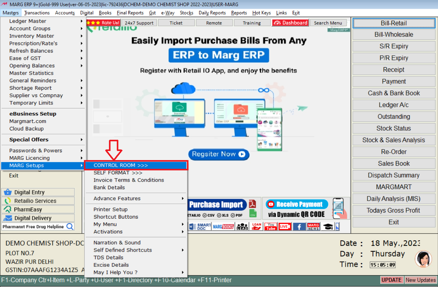 Marg ERP 9+ dashboard